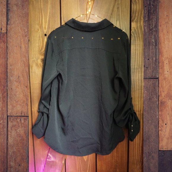 bebe Black Button Down Sheer Blouse Medium - Picture 2 of 2
